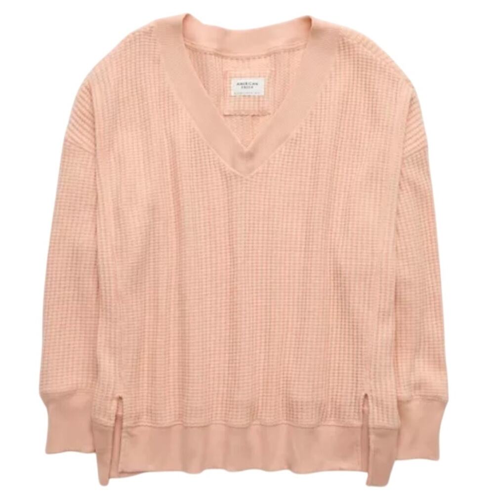 AE American Eagle Aerie Oversized Big Hug Sweatshirt/Sweater V-Neck Pink XS